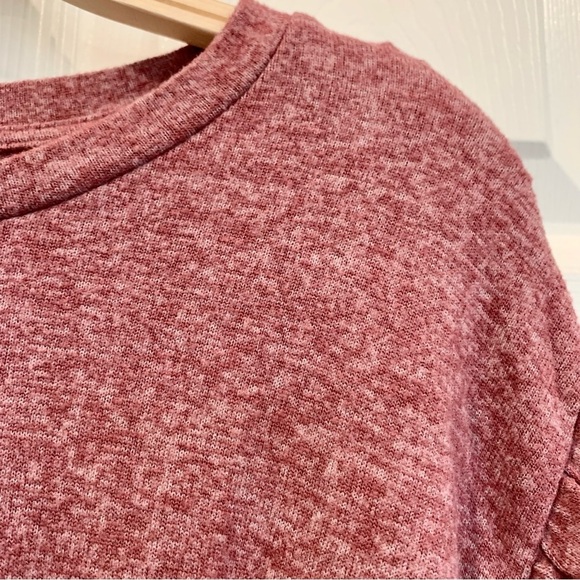 Dusty Rose Pink Soft Knit Ruffle Short Sleeves Tee T-Shirt Top - Picture 3 of 5